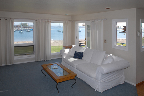 living room with bay view