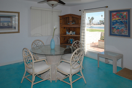 dining room with bay view