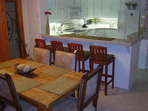 dining room with kitchen view